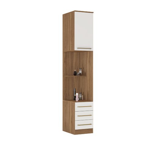 Armário Mesa de Cabeceira 3 Gavetas Irlanda Amêndola/Branco para Quarto - Demóbile