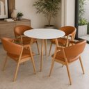 Ver imagem 1 de Conjunto Mesa de Jantar 90cm Redonda com 4 Cadeiras Estofadas para Apartamento e Cozinha