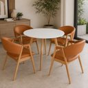 Ver imagem 1 de Conjunto Mesa de Jantar 90cm Redonda com 4 Poltronas Estofadas para Apartamento e Cozinha