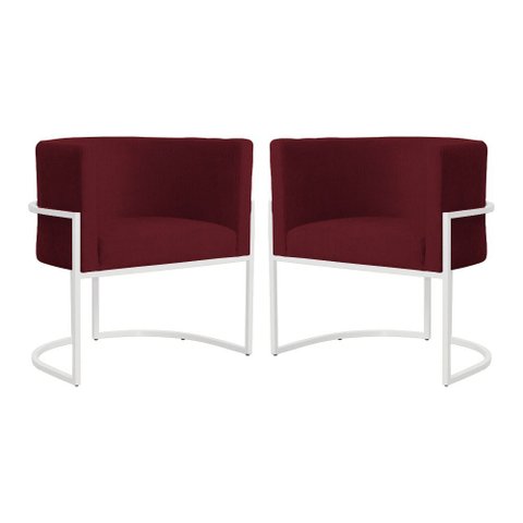 Kit 02 Poltrona Luana Suede Bordo Base Branca Luxo - Fm