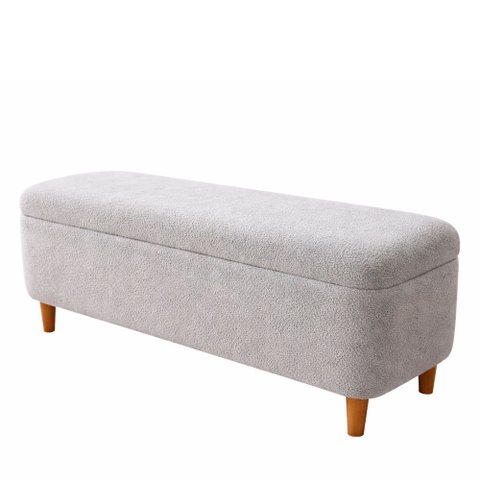 Puff Baú Bella 90cm Pés Madeira Bouclé Cinza - Sallar Home