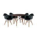 Ver imagem 1 de Conjunto de Jantar Mesa Redonda Eiffel Eames em Madeira 90cm Amêndoa com 4 Poltronas Pretas