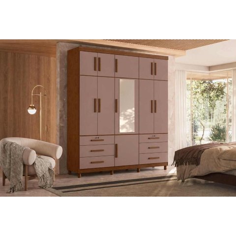 Guarda Roupa Triplex Triton Plus 11 Portas e 6 Gavetas - Nogueira Cappuccino - Albatroz