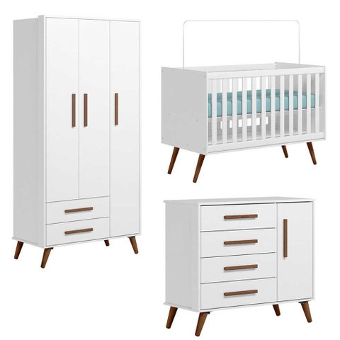 Jogo de Quarto Infantil Q Encanto Retrô 3 Peças Branco Qmovi