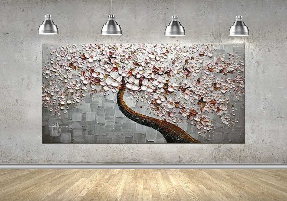 Quadro Pintura Tela Arvores e Flores Modernas Em Altos Relevos 2057: 60cm (A) x 120cm (L) - 4