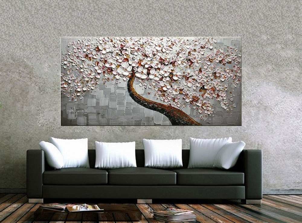 Quadro Pintura Tela Arvores e Flores Modernas Em Altos Relevos 2057: 60cm (A) x 120cm (L) - 2