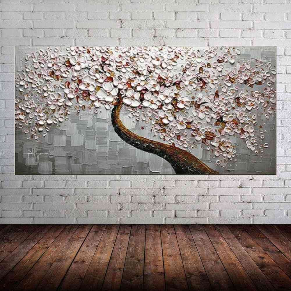 Quadro Pintura Tela Arvores e Flores Modernas Em Altos Relevos 2057: 60cm (A) x 120cm (L) - 1