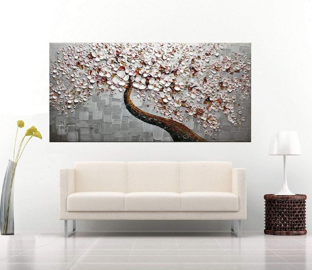 Quadro Pintura Tela Arvores e Flores Modernas Em Altos Relevos 2057: 60cm (A) x 120cm (L) - 3