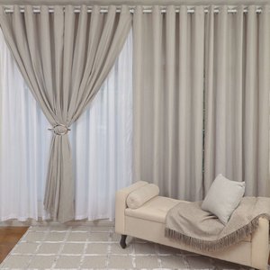Cortina Ambiente Moderno como Sala ou Quarto Vicenza com forro de Varao 4,00 x 2,50 Bene Tu:CINZA