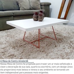 Mesa de Centro Amsterdã Retangular em Aço e MDF Clean - Cobre e Villandry - 2