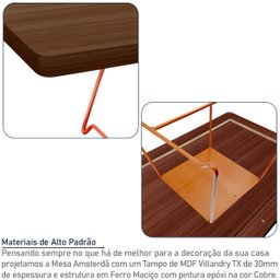 Mesa de Centro Amsterdã Retangular em Aço e MDF Clean - Cobre e Villandry - 3