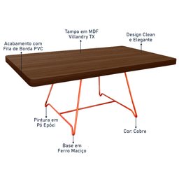 Mesa de Centro Amsterdã Retangular em Aço e MDF Clean - Cobre e Villandry - 6