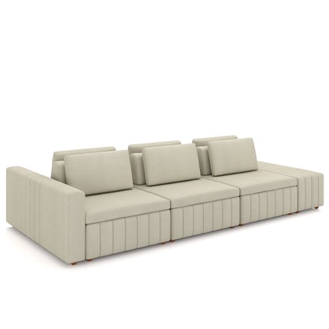 Sofá Ilha e Puff Sala Living 335cm Siesta M22 Linho Cru - Mpozenato