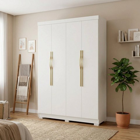 Guarda-Roupa Solteiro Monza 4 Portas 3 Gavetas 100% Mfd Off White/Nevaska