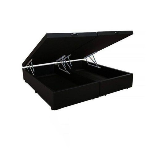 Base Cama Box Baú Blindado Bipartido Casal Suede Preto 43x138x188
