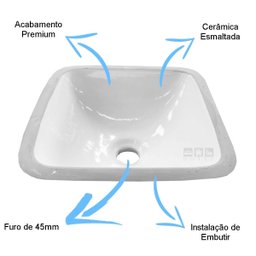 Cuba de Embutir Banheiro Quadrada Branca Lavabo 30x30 Dotec - 4