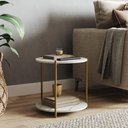 Ver imagem 2 de Mesa Lateral Redonda G7001 com Pés de Metal Marmore Branco/dourado