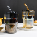 Ver imagem 5 de Copo de Vidro com Canudo Tampa e Vedação 450ml Preto Fume