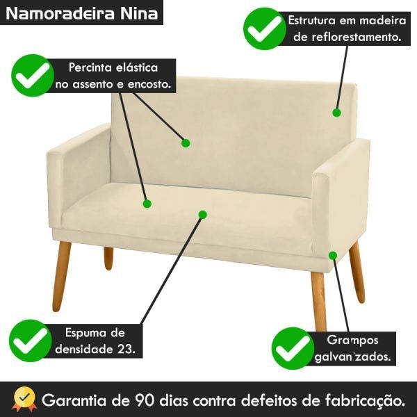 Sofá Namoradeira 2 Lugares Recepção Clínica Escritório Suede Bege - 5