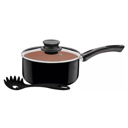 Panela Paris Alum Interno Antiaderente e Externo de Poliéster Preto 2,1l com Pegador de Massa - 1