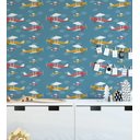 Ver imagem 1 de Papel de Parede Infantil Aviões em Fundo Azul com Nuvens em Azul Claro