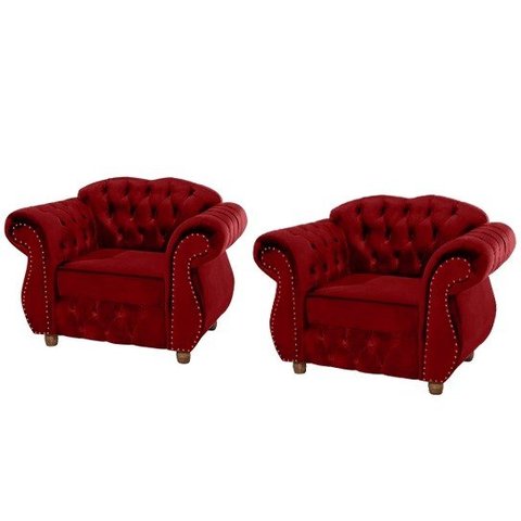 Quatro Poltronas Chesterfield Merlo - Suede Bordô / Decoração, recepção , barbearia, sala tv