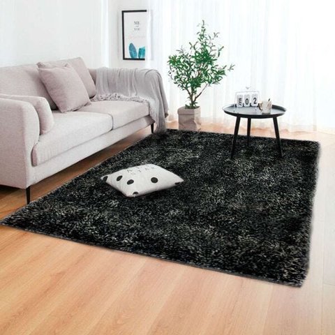 Tapete Sala Quarto e Escritório Felpudo Shaggy Altura Pelo 40Mm 2,0 x 2,4 M Preto e Cinza Casa Dona