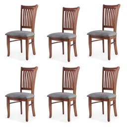 Kit 6 Cadeiras Decorativa Sala de Jantar Madeira Maciça Bakeri Linho Cinza/Imbuia - Gran Belo - 1