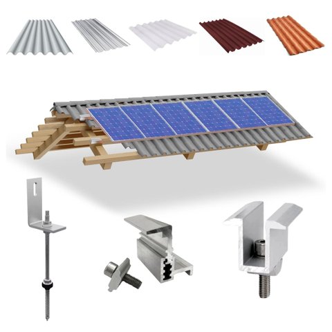 Kit Estrutura Suporte Fixador Linha C P/ 06 Placas Solar Alumínio Inox Telha Fibro Ondulada Viga Mad