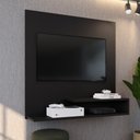 Ver imagem 2 de Estante Painel Parede Smart Tv 32 Polegadas Prateleiras Decorativas Sala Quarto Pequeno Retrô Preto