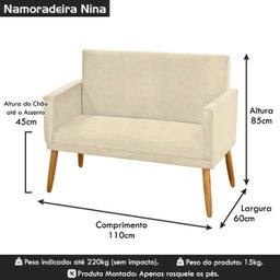 Sofá 2 Lugares Estofado Suede Bege - 6