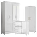 Ver imagem 1 de Guarda Roupa com Espelho Infantil Madri com Cômoda Vênus com Pés e Multiuso Jade Branco Brilho