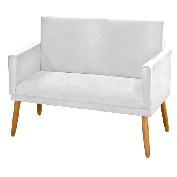 Poltrona Clássica 2 Lugares Pés Retrô Nina Suede Branco - 1