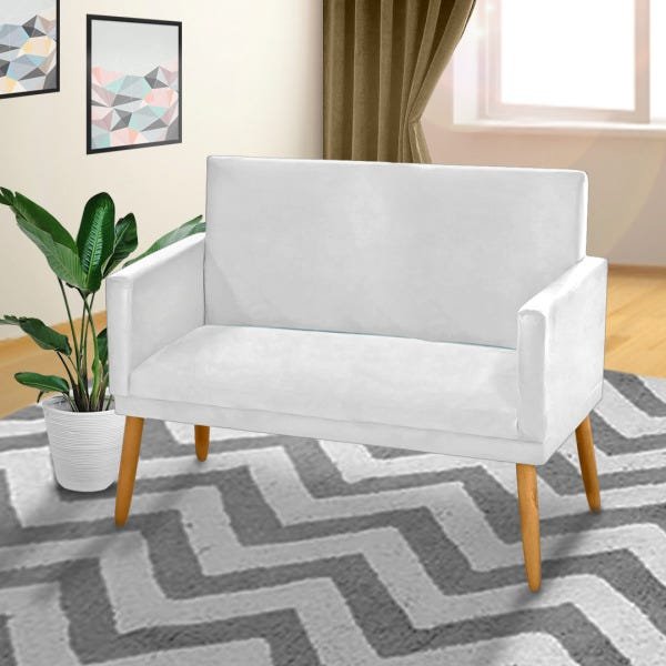 Poltrona 2 Lugares Simples para Sala Decorativa Tecido Sintético Branco