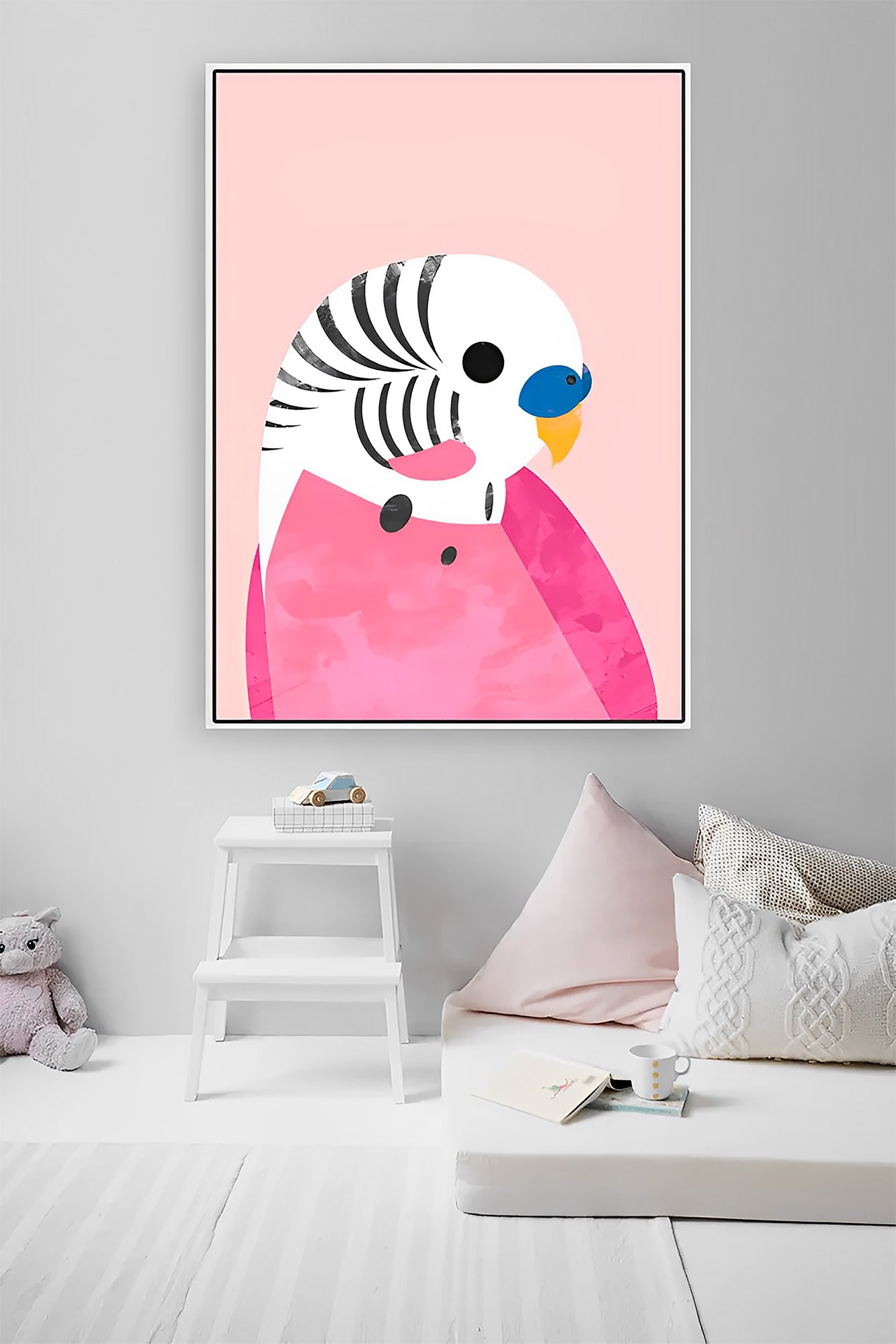 Quadro Calopsita Rosa - Animais - Moldura Caixa + Foam + Vidro em ...