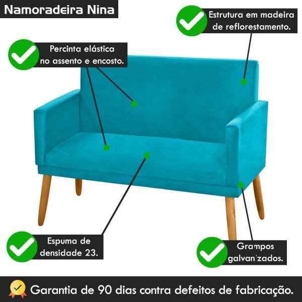 Namoradeira Nina Pés Palito Suede Azul Turquesa - 5