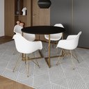 Ver imagem 1 de Mesa Jantar Industrial Preta 110cm Redonda Base V com 4 Poltronas Eames Eiffel Daw Brancas Base Dour