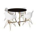Ver imagem 2 de Mesa Jantar Industrial Preta 110cm Redonda Base V com 4 Poltronas Eames Eiffel Daw Brancas Base Dour