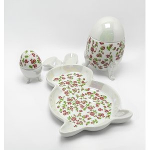 Conjunto Páscoa - Flores Vermelhas Cerâmica Maria Sofia