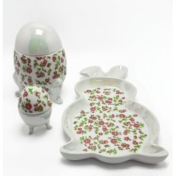 Conjunto Páscoa - Flores Vermelhas Cerâmica Maria Sofia - 3