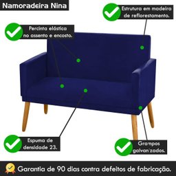 Poltrona Clássica 2 Lugares Pés Retrô Nina Suede Azul Marinho - 5