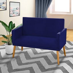 Poltrona Clássica 2 Lugares Pés Retrô Nina Suede Azul Marinho - 1