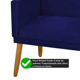 Poltrona Clássica 2 Lugares Pés Retrô Nina Suede Azul Marinho - 3