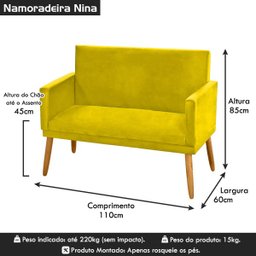 Poltrona 2 Lugares Simples para Sala Decorativa Suede Amarelo - 6