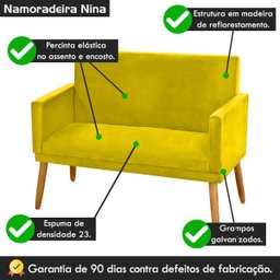 Poltrona 2 Lugares Simples para Sala Decorativa Suede Amarelo - 5