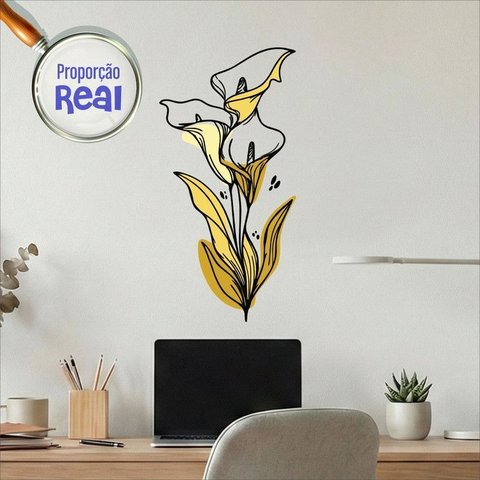Adesivo Floral Boho Amarelo Estilo Nórdico 30x60 Minimalista Mod.04