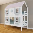 Ver imagem 1 de Beliche Casinha Bela com Coração 4 Janelas Venezianas - Madeira Maciça Branco/rosa/verde | Housin