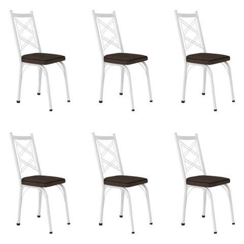 Kit 6 Cadeiras de Cozinha Delaware Estampado Imbuia Pés de Ferro Branco
