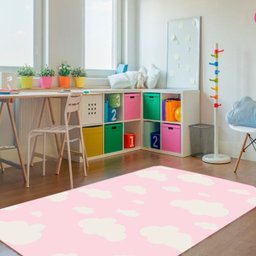 Tapete Infantil Estampa Nuvens Antiderrapante e Antialérgico 1,0 x 1,4 Metros Rosa Casa Dona - 2