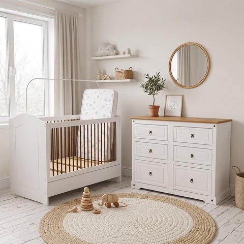 Quarto Bebê Smile 3 Peças Creme Carvalho com Colchão